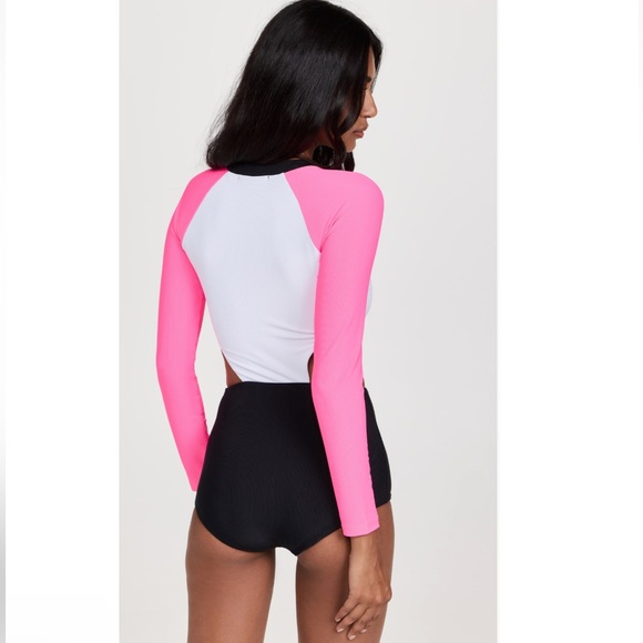 Beach Riot Bethany Rash Guard Swimsuit in Black Pink Colorblock size Large - Picture 2 of 14
